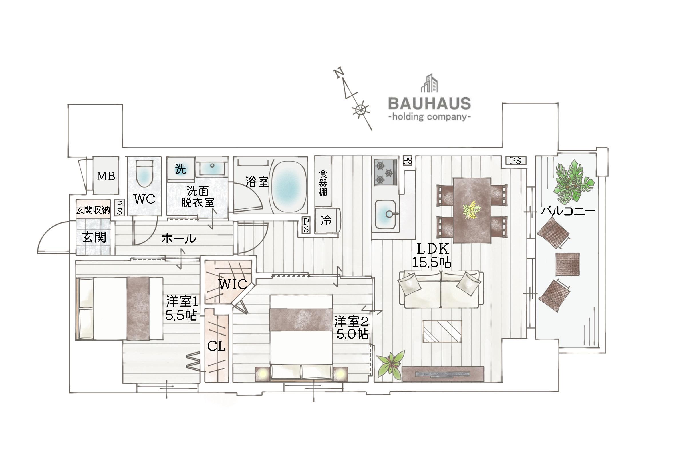 BAUHAUS舟入幸町NO.30(2LDK/2階)の間取り写真