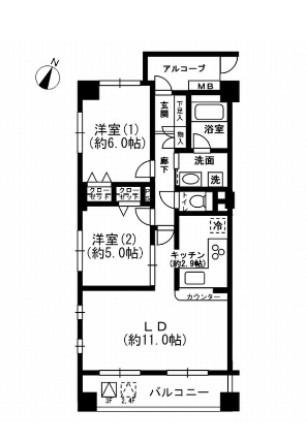 レジディア根岸(2LDK/2階)の間取り写真