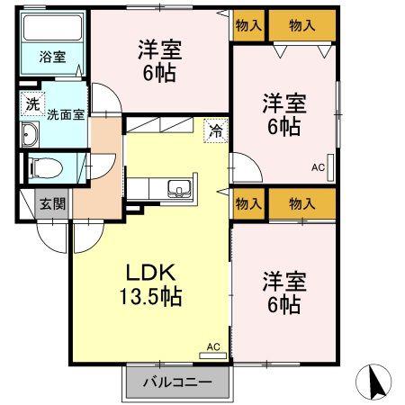カーサアダージョ(3LDK/2階)の間取り写真