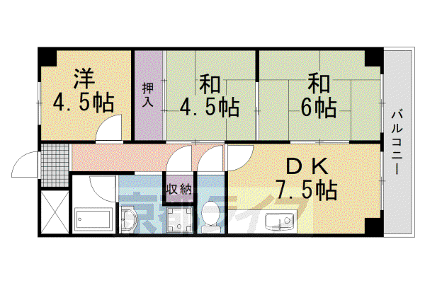 レジデンス向陽(3DK/2階)の間取り写真