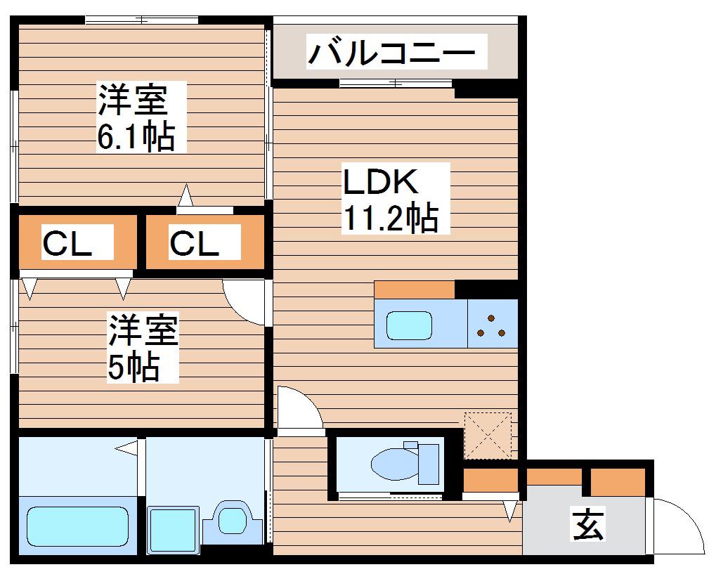 D-ROOM銀杏町(2LDK/1階)の間取り写真