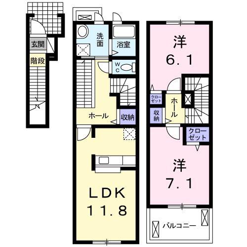 アルカンシエルA(2LDK/2階)の間取り写真