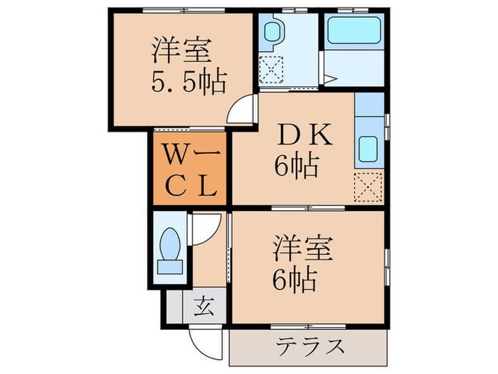 シャーメゾン石原(2DK/1階)の間取り写真