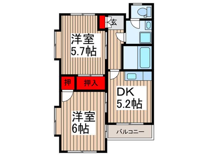 滝沢ハイツ(2DK/3階)の間取り写真