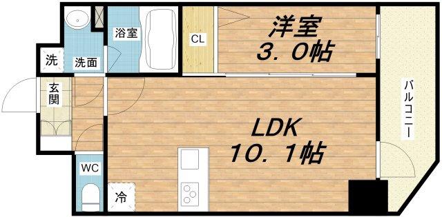 S-RESIDENCE福島玉川UNO(1LDK/11階)の間取り写真