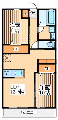 アリュール(2LDK/2階)の間取り写真