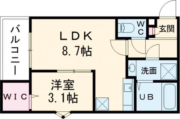 ジーメゾン八幡西ヴェルデ(1LDK/2階)の間取り写真