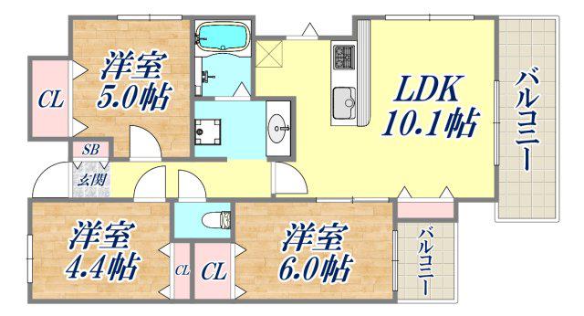 アーバンヴィレッジ王子公園(3LDK/8階)の間取り写真