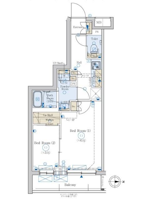 エステムコート元住吉(1K/2階)の間取り写真