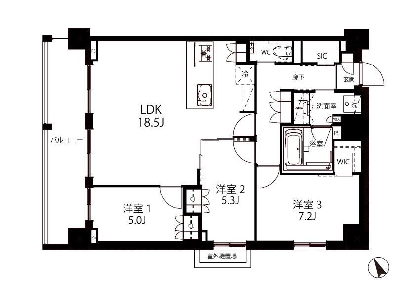 HILLSIII(3LDK/6階)の間取り写真