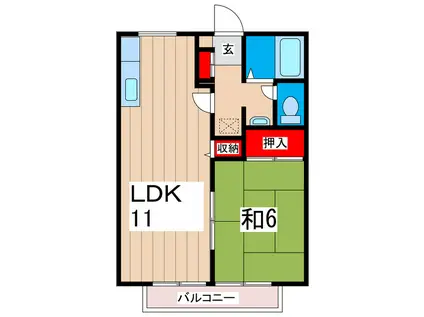 ルピナスハイツA(1LDK/2階)の間取り写真