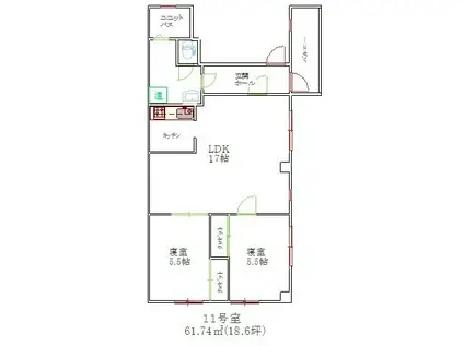 オストマーク万代(2LDK/4階)の間取り写真