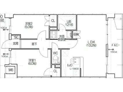 エスコートワン(2LDK/5階)の間取り写真