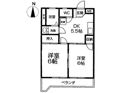 ビューハイツ司(2DK/3階)の間取り写真