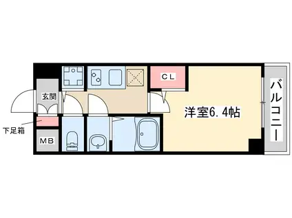 エスレジデンス江坂(1K/14階)の間取り写真
