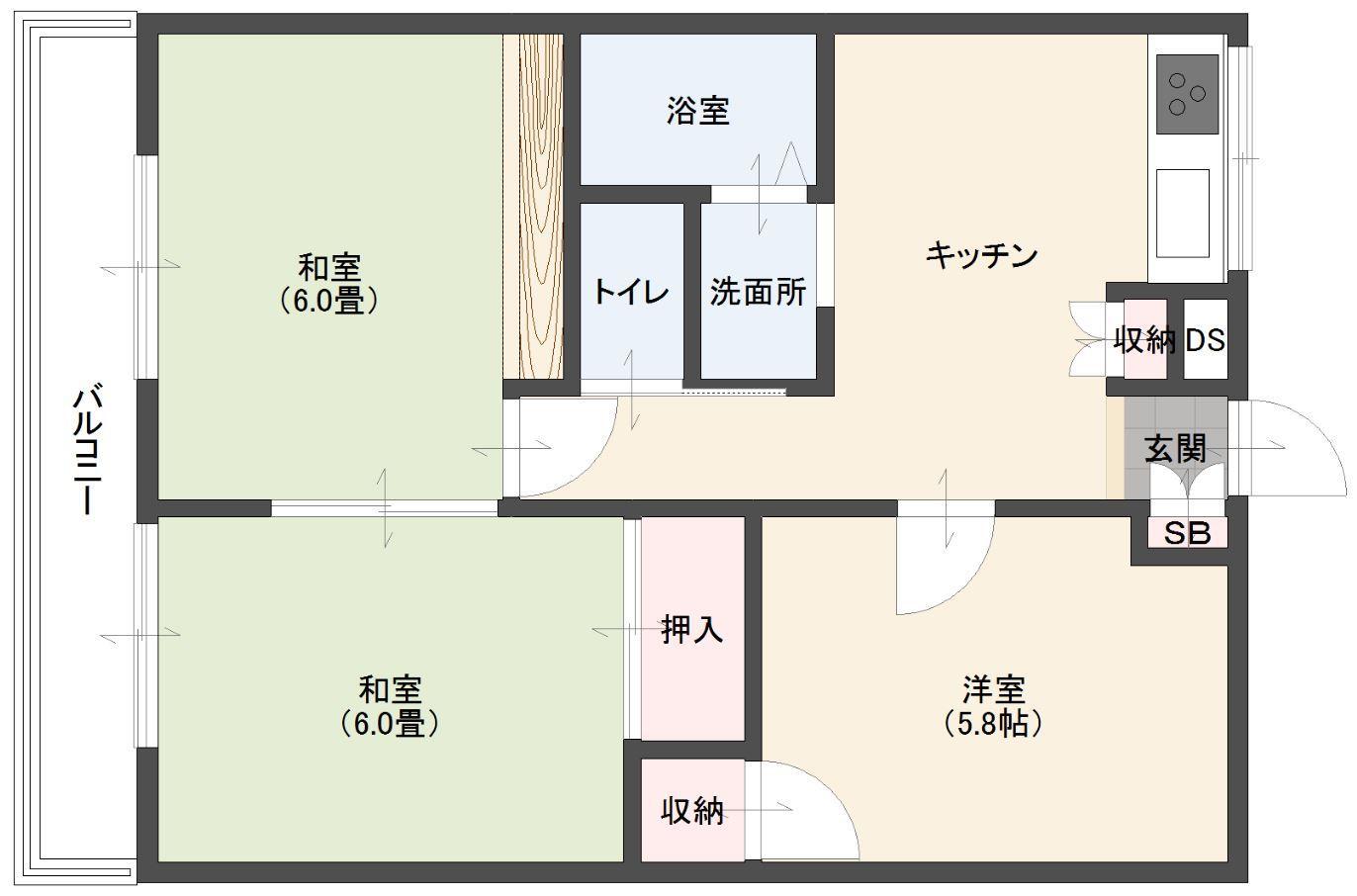 内野マンション1号棟(3DK/3階)の間取り写真
