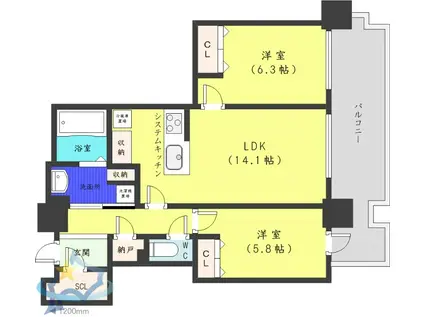 プレミストタワーズ札幌苗穂アクアゲート(2LDK/24階)の間取り写真