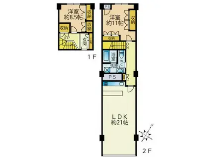 ニュー赤坂コーポラス(2LDK/7階)の間取り写真
