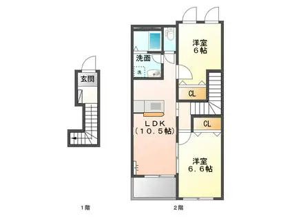 メゾン・ド・カルミア(2LDK/2階)の間取り写真
