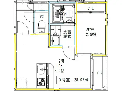 熊本県熊本市中央区黒髪6丁目(1LDK/2階)の間取り写真
