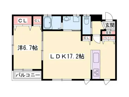 クリエイト相生(1LDK/2階)の間取り写真