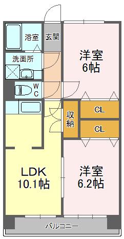 ハイツ駒形通(2LDK/2階)の間取り写真