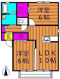 エバーグリーンオーク(2LDK/2階)の間取り写真