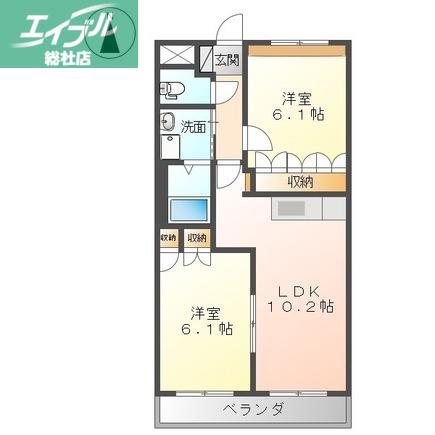 グリーンロック(2LDK/2階)の間取り写真