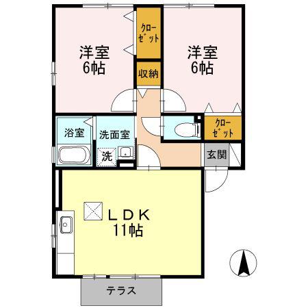 セジュールかすみA棟(2LDK/1階)の間取り写真