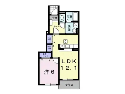 カノンI(1LDK/1階)の間取り写真