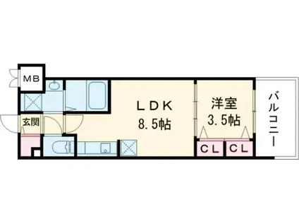 S-RESIDENCE空港通AWESOME(1LDK/12階)の間取り写真