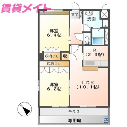 リュミエール・A棟(2LDK/1階)の間取り写真