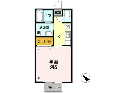 カサフェリスI(1K/2階)の間取り写真