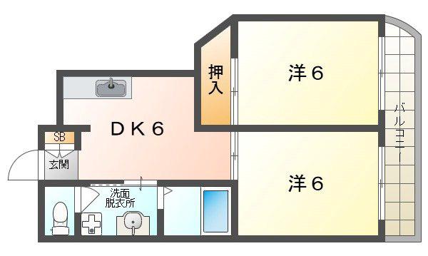 マンション アフルエンス(2DK/2階)の間取り写真