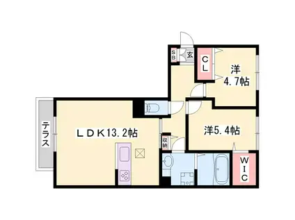 クレシア旭(2LDK/1階)の間取り写真