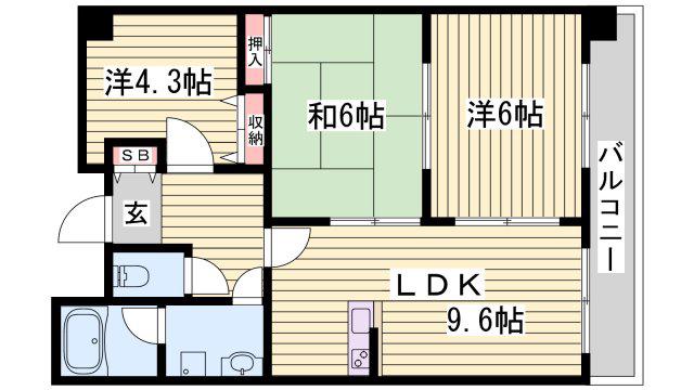 朝日プラザ姫路城南サバーブ(3LDK/6階)の間取り写真