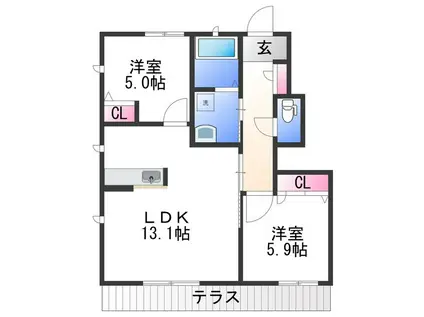 フローラル・アイII(2LDK/1階)の間取り写真