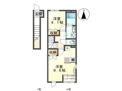 ソレイユ蓮台寺(1LDK/2階)の間取り写真