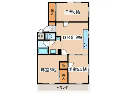 フォンテーヌ栢山(3DK/1階)の間取り写真