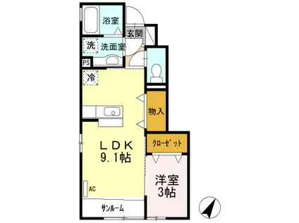 ソレイユ南太閤山(1LDK/1階)の間取り写真