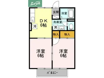 メゾンドールΑ D棟(2DK/2階)の間取り写真