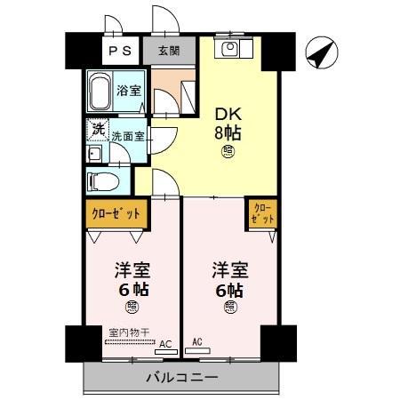レジデンスKANGI(2DK/6階)の間取り写真