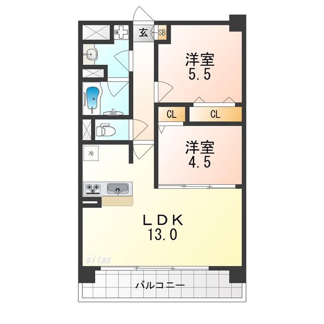 アトリエール堺寺地町(2LDK/1階)の間取り写真