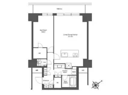 東京ポートシティ竹芝 レジデンスタワー(1LDK/18階)の間取り写真