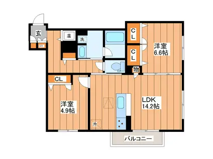 ハレオハナ(2LDK/3階)の間取り写真