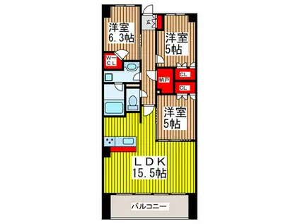 SHINTO CITY C棟(3LDK/6階)の間取り写真