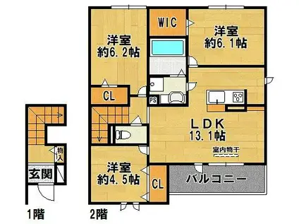 グリーンヒルズ・北神C棟(3LDK/2階)の間取り写真