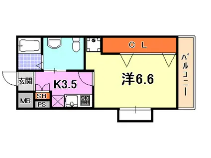 MS三宮(1K/2階)の間取り写真