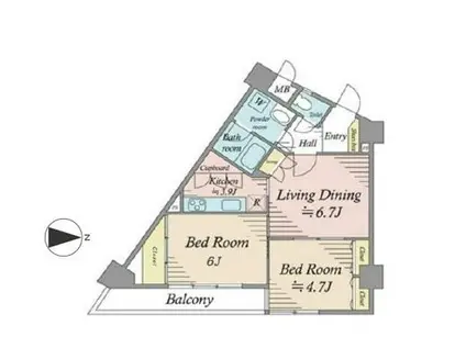 エバーグリーンパレス新宿(2LDK/1階)の間取り写真