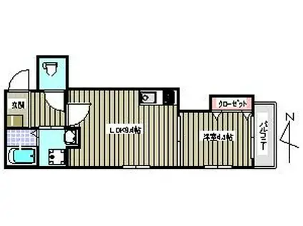 クレイドル藤崎(1LDK/2階)の間取り写真